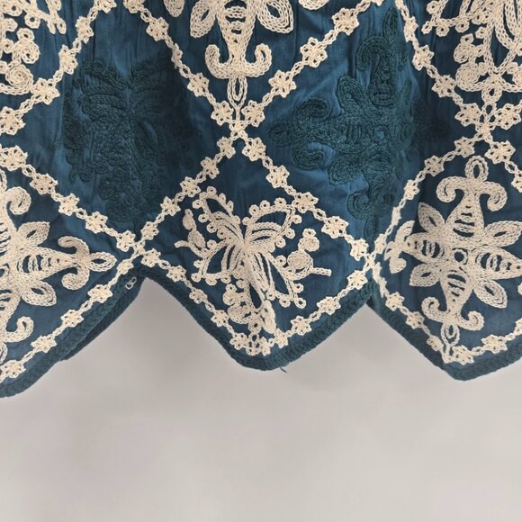 Kindred x Anthropologie Blue Woven Embroidered Asymmetrical Boho Blouse Small - Picture 9 of 11